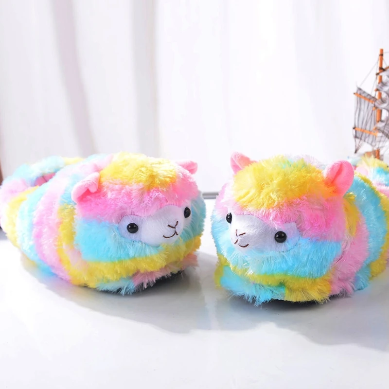 Multicolor Little Sheep Slippers Plush Sherpa Toy Llama Novelty PJ Shoes Soft Animal Pets Fur House Shoes Slippers