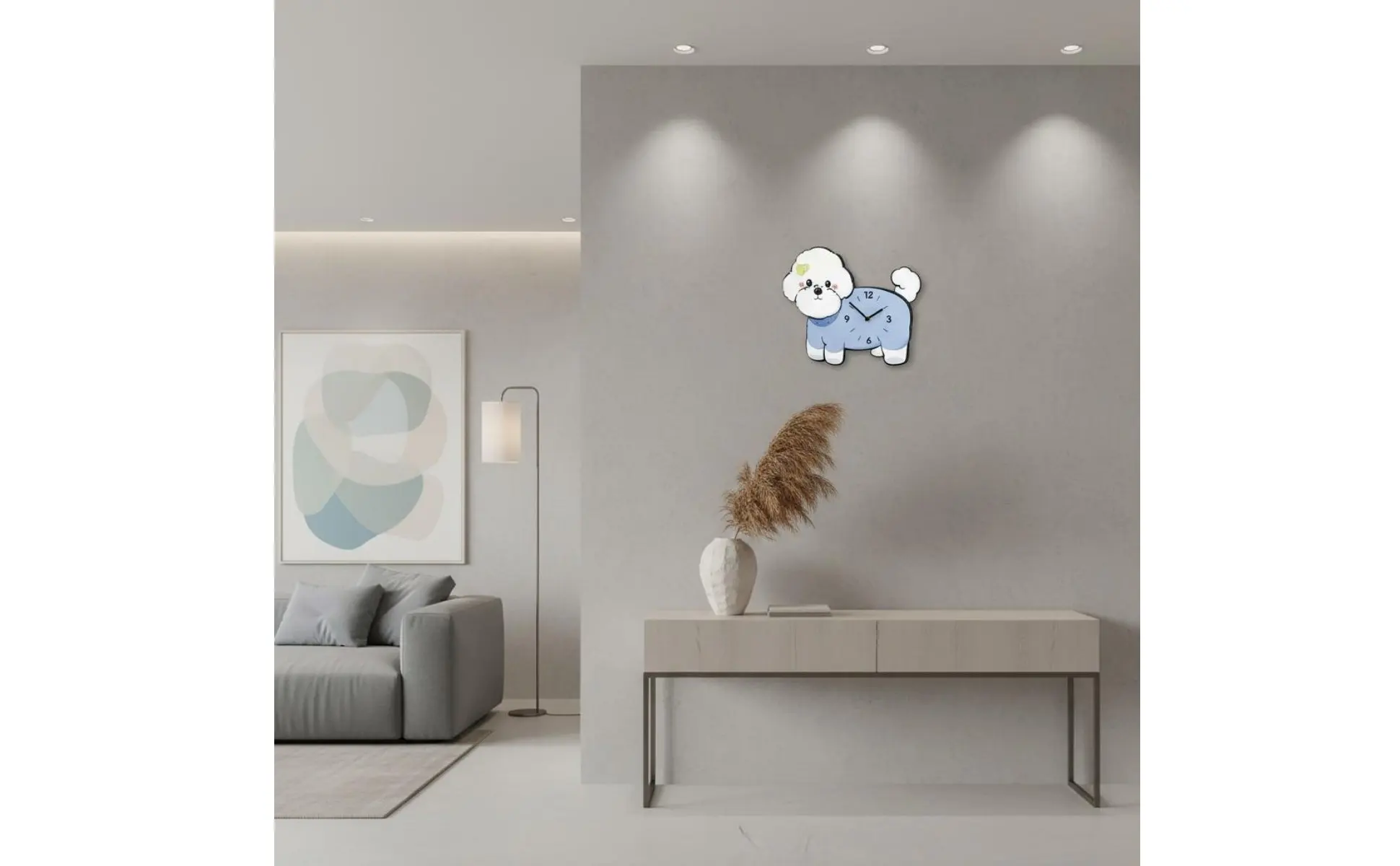 Bichon Frise Wall Clock Adorable Design Wagging Tail Dog Clock Distinctive Gift Easy Installation for Bedroom, Nursery