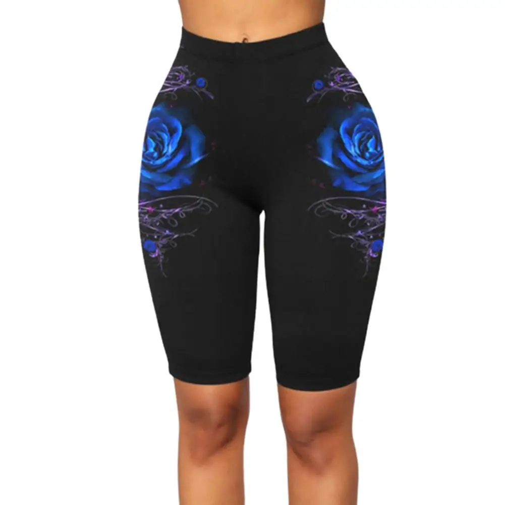 Popular Women Shorts Casual Fitness Leggings Floral Butt Lift Slim-fitting Shorts  Knee-Length