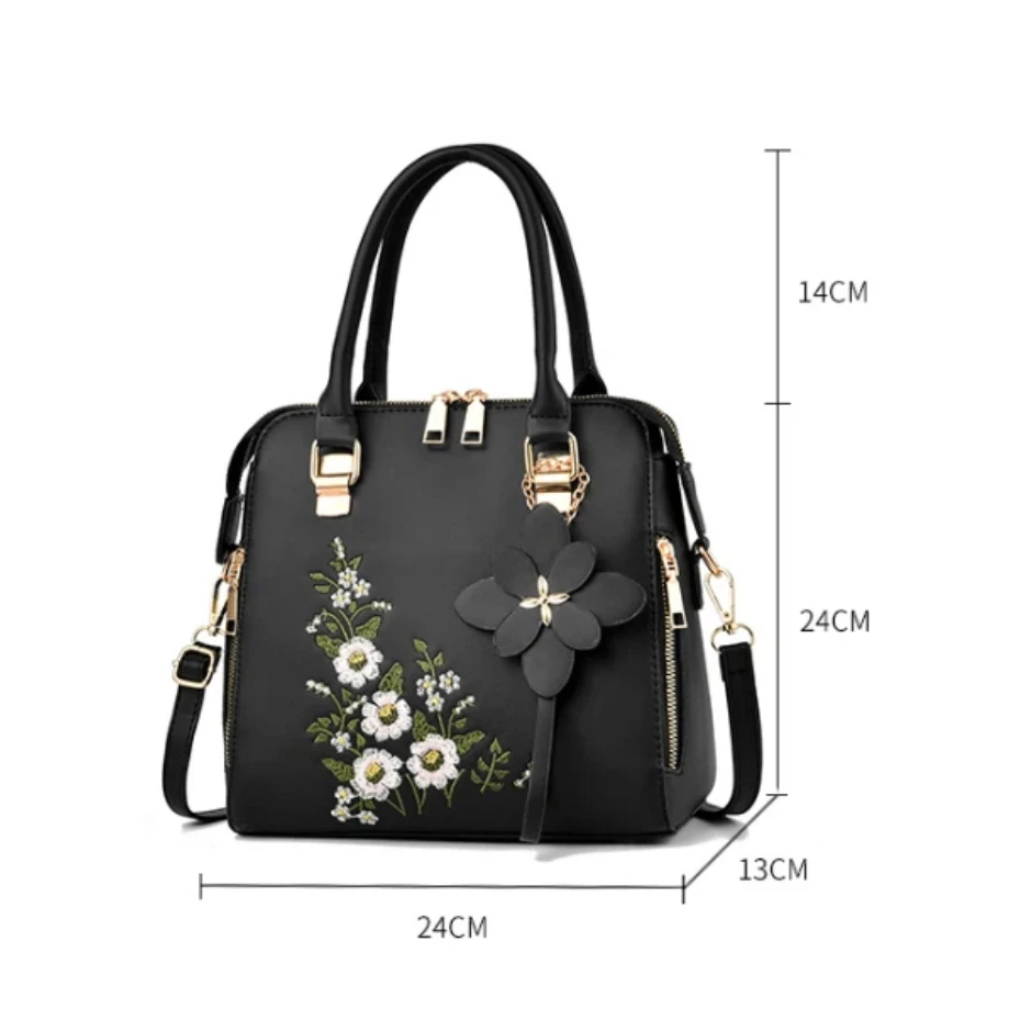 1 Pcs Embroidery Handbag For Women PU Leather Tassel Crossbody Bag Handle Bag Female Shoulder Bag