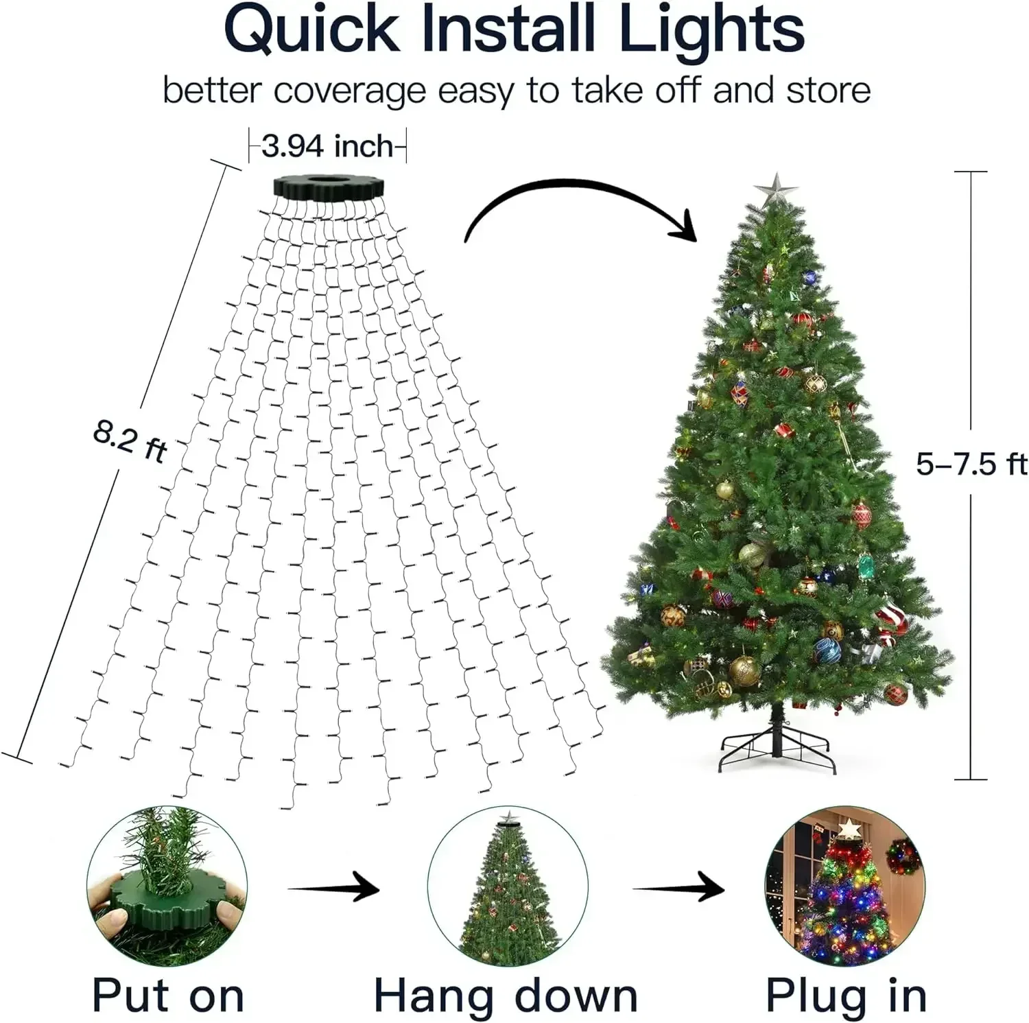 USB 2M 320LED Christmas Tree Lights with Ring 8Mode Remote Led