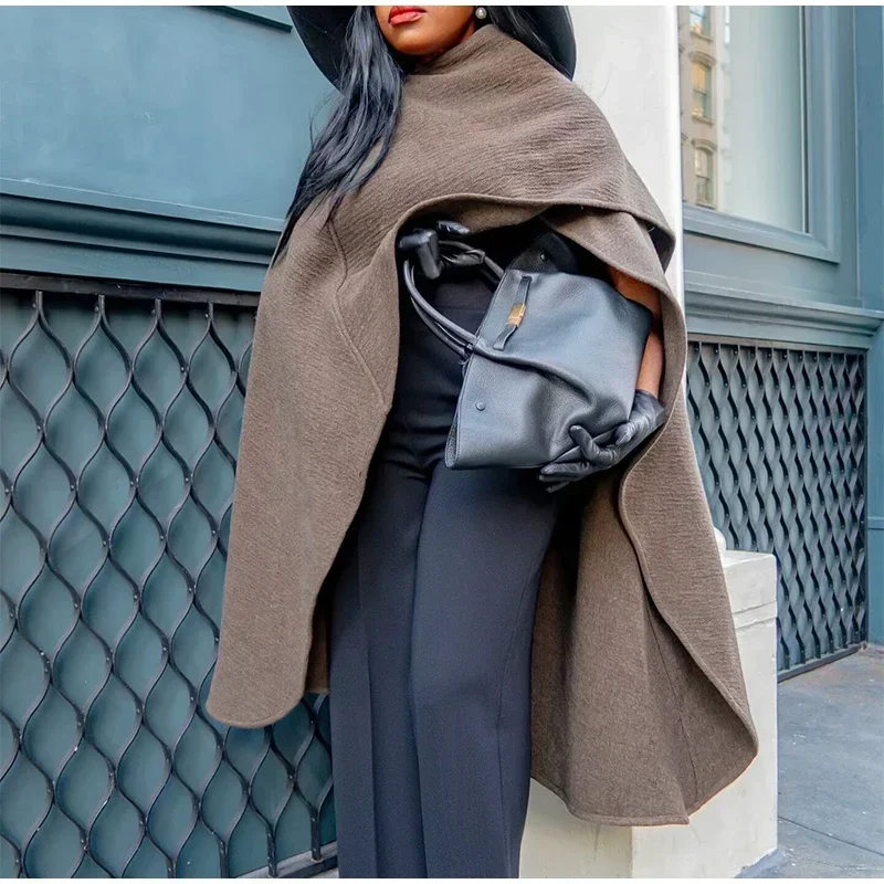 Elegant Irregular Cloak Coat Women Solid Half Sleeve O Neck Scarf Loose Female Jacket 2025 Winter Lady Thick Chic Overcoat New
