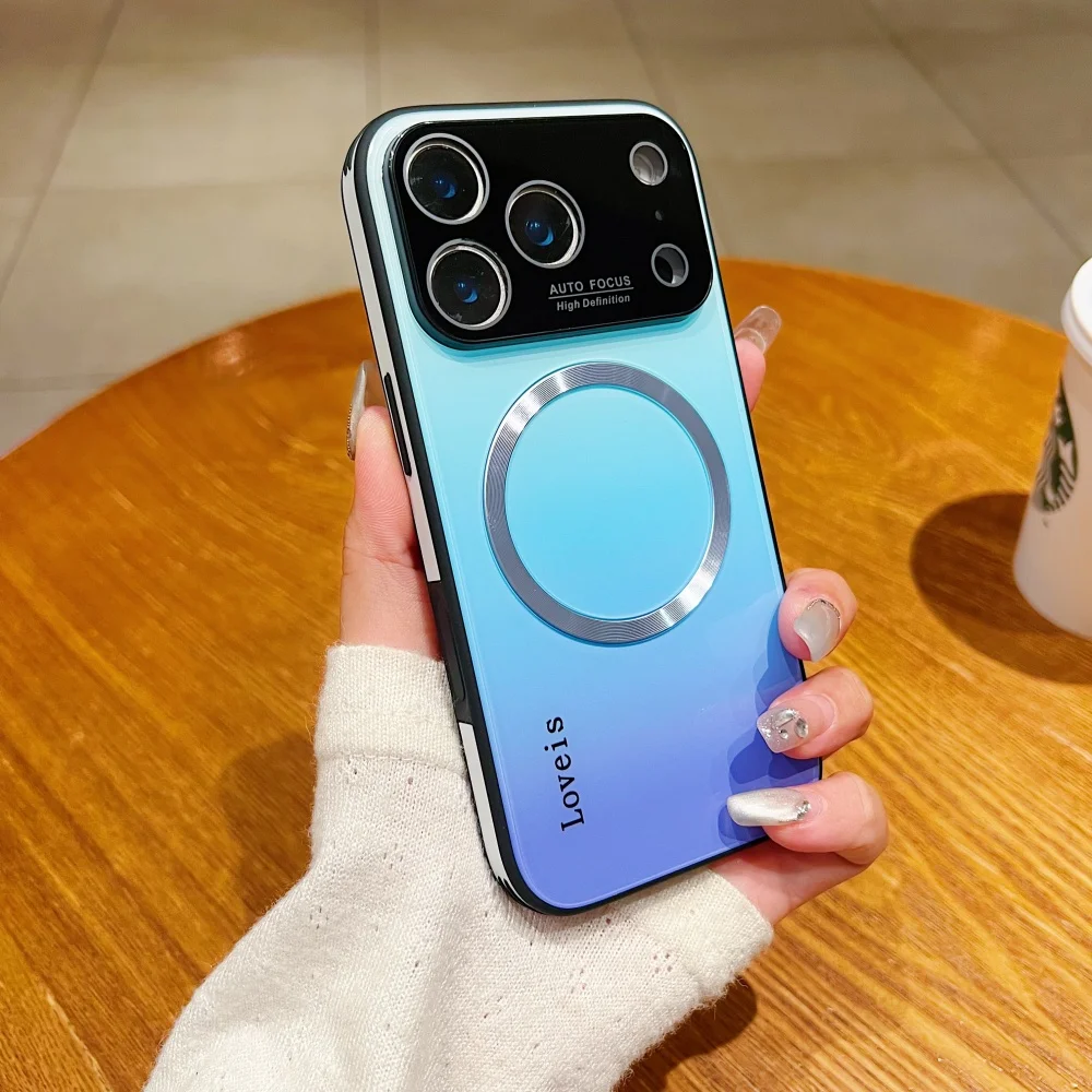 Elegant Gradient Glass Phone Case with Magnetic Wireless Charging and Lens Protection Cover