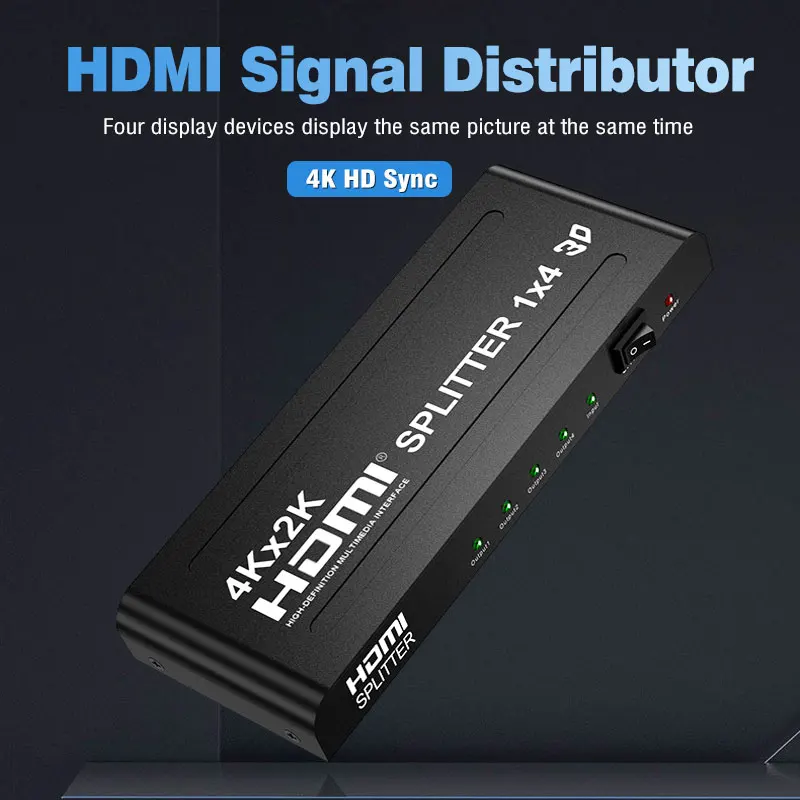 HDMI1 in 4 Output Signal Distributor distributes 1 HDMI Input to 4 HDMI Output Same time Input Support Computer/PS3/Hd screen
