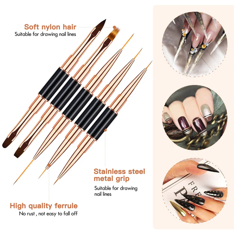 5pcs Double-Ended Professional Nail Art Brush Set