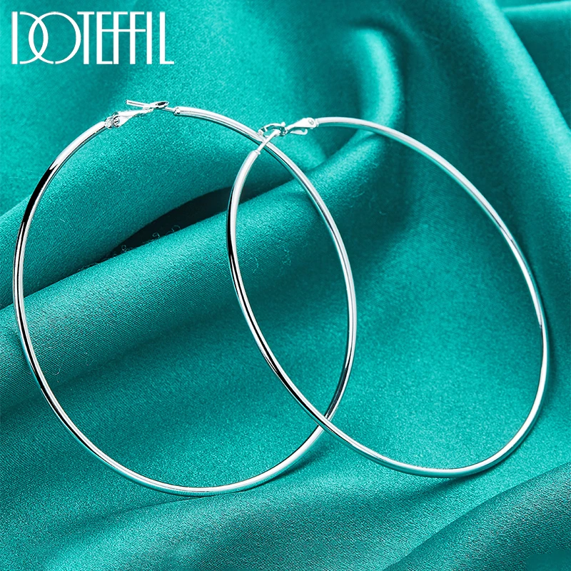 

DOTEFFIL 50/60/70/80mm 925 Sterling Silver Smooth Round Circle Hoop Earrings For Women Fashion Charm Engagement Wedding Jewelry