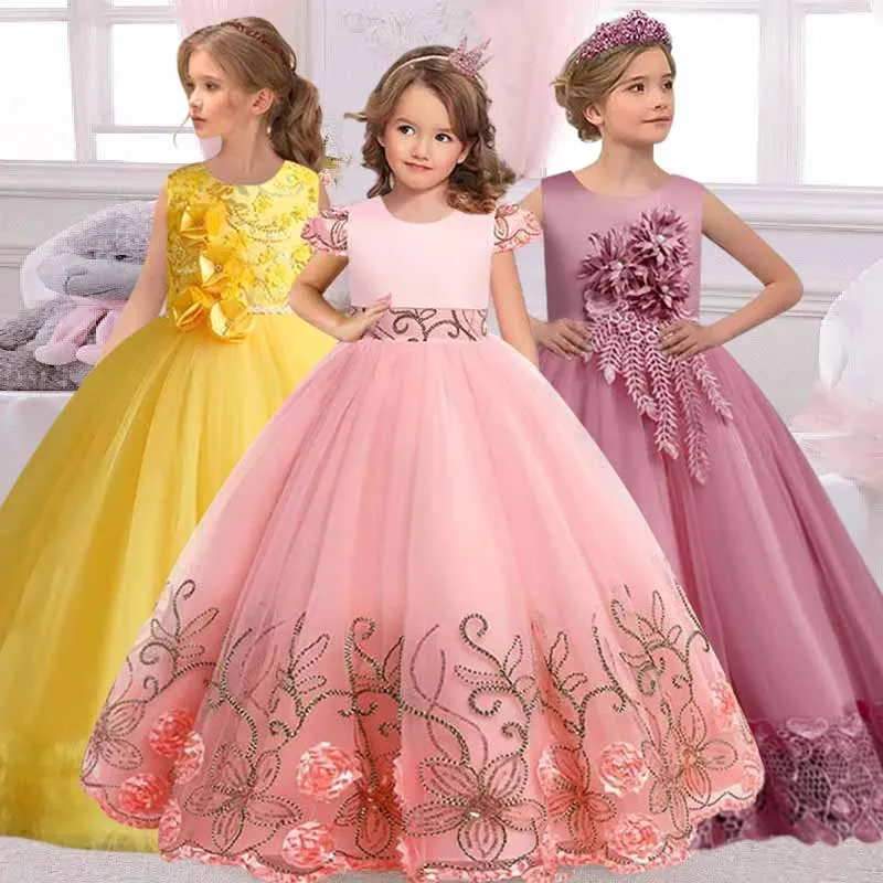 Vestido de princesa de renda para meninas, sem mangas, vestido de bolo,  fantasia de festa infantil, tutu de aniversário de casamento (branco, 5 a 6  anos) : : Moda