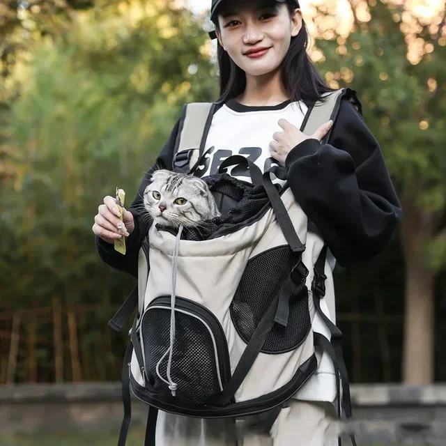 Solid Color Large Capacity Lightweight Cat Bag Go Out Portable Pet Bag Carrier Breathable Oxford Cloth Portable Pet Backpack 3