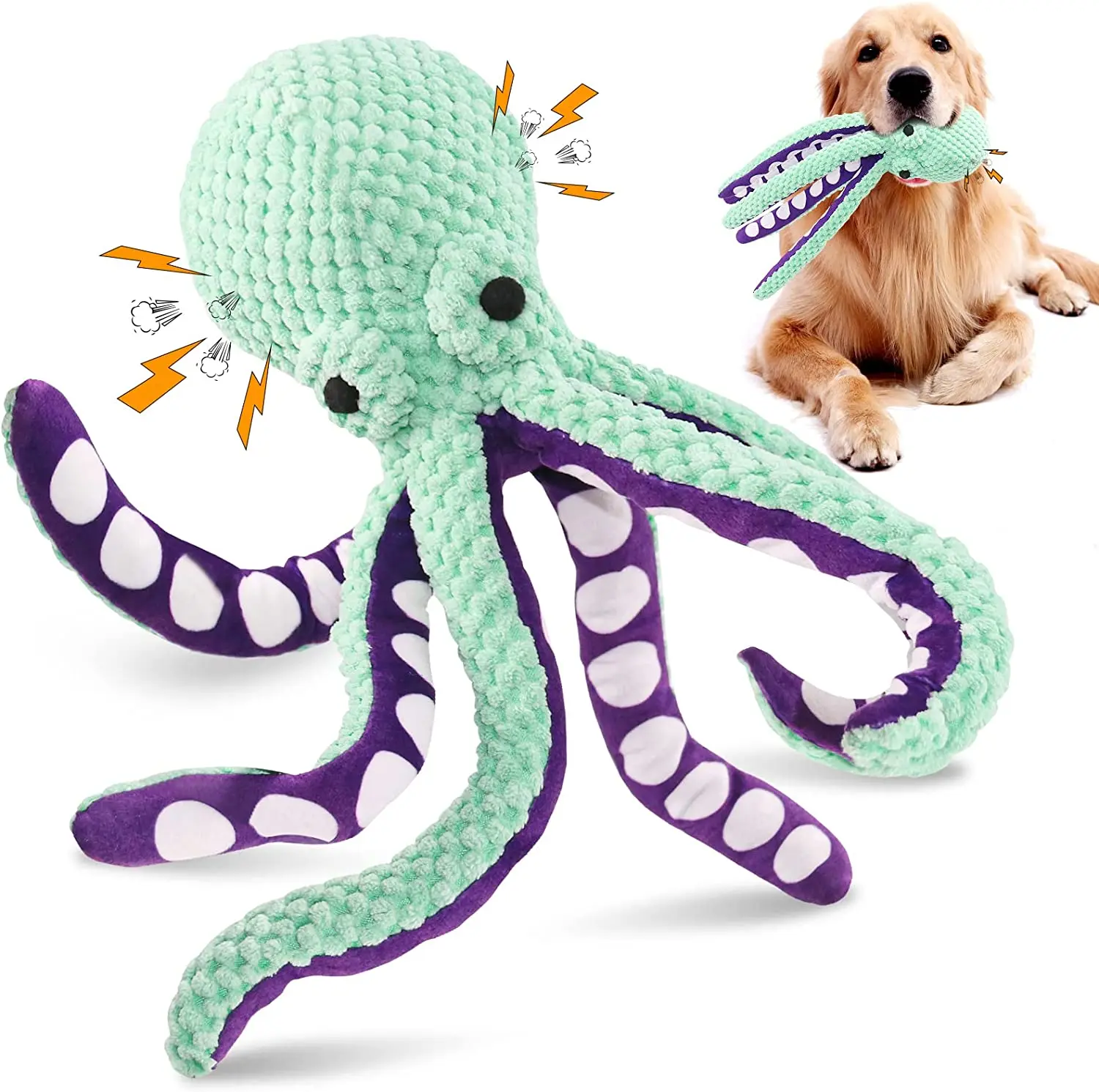 

ATUBAN Squeaky Dog Toys,Durable Plush Dog Toy,Octopus Stuffed Dog Toys,Dog Toys for Large Dogs,Puppy Chew Interactive Dog Toys