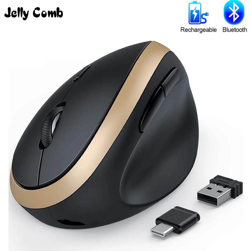 Jelly Comb Bluetooth Wireless Mouse Rechargeable 2.4G USB-C Wireless Ergonomic Mice for Mackbook Tablet Phone USB&Type-c Mouse best wired gaming mouse