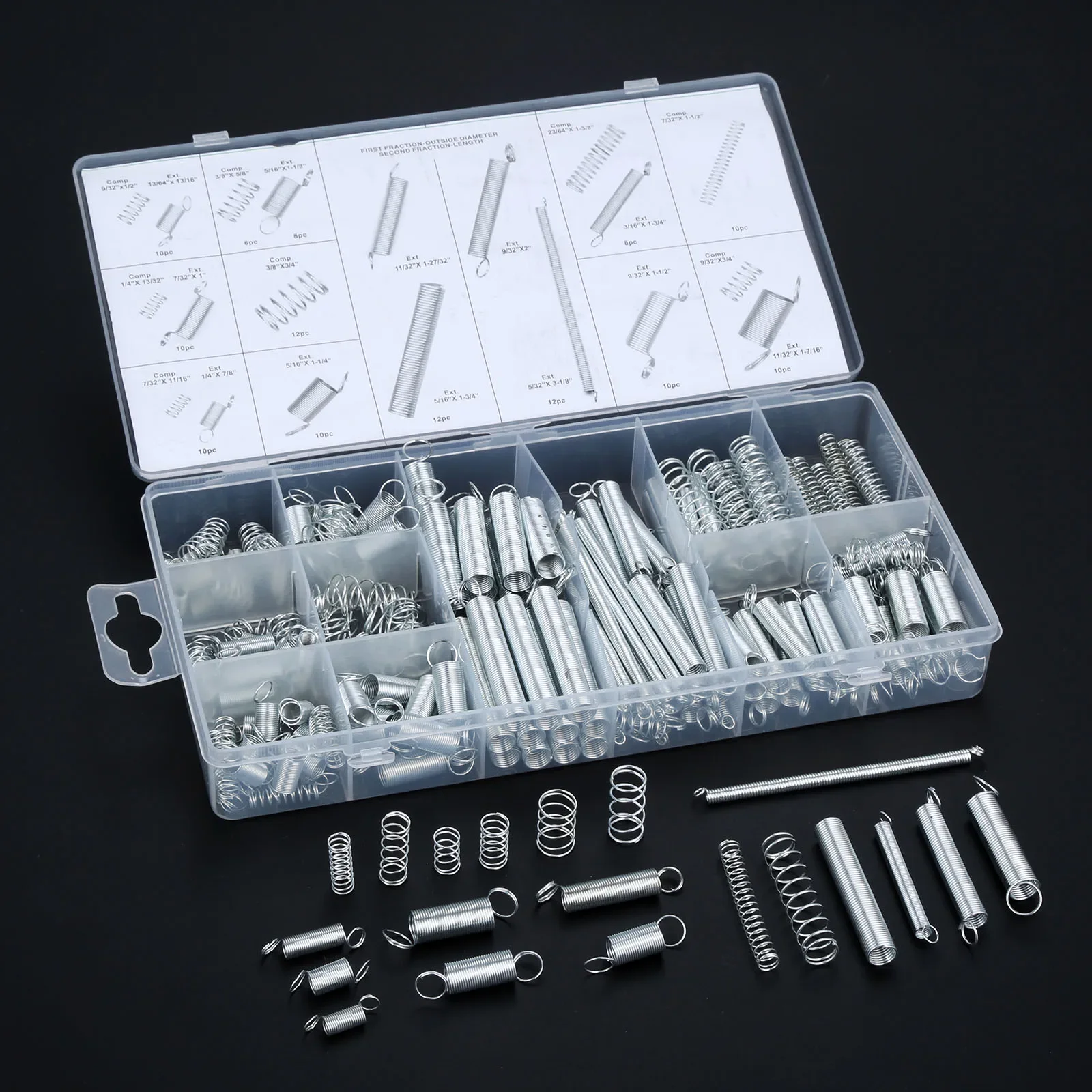 

Extension Spring Tension Pressure Compression Springs Assortment Set Spring Steels Home Hardware with Plastic Storage Box 200pcs