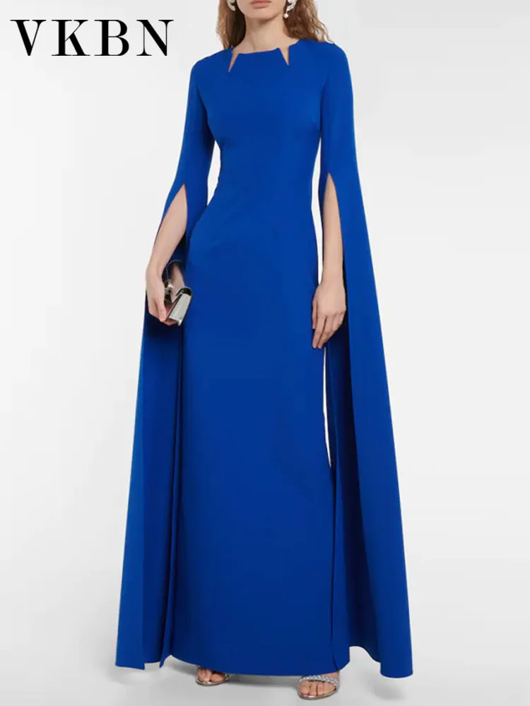 

VKBN Evening Dresses Women Casual Full Sleeve Blue Banquet Maxi Wedding Dress for Female News Party