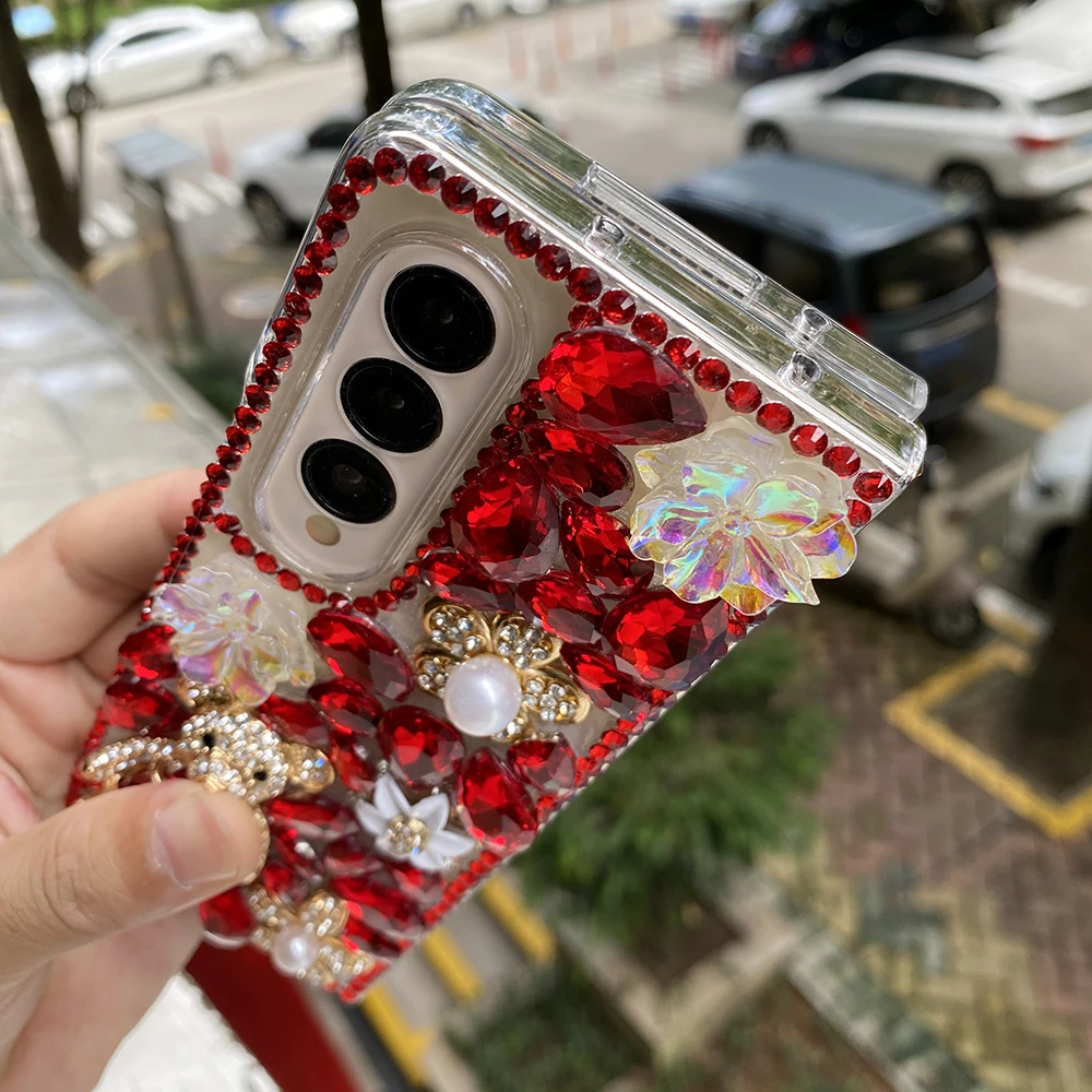 Cute 3d Bear Rhinestone Hard Pc Phone Case For Samsung Galaxy Z Fold_voghion.com