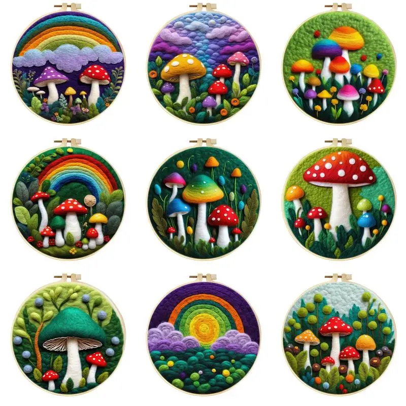 Mushroom Wool Felting Painting Kit Needles Tool Felting Needles Tool Foam Felt Cloth Embroidery Frame Diy Gift