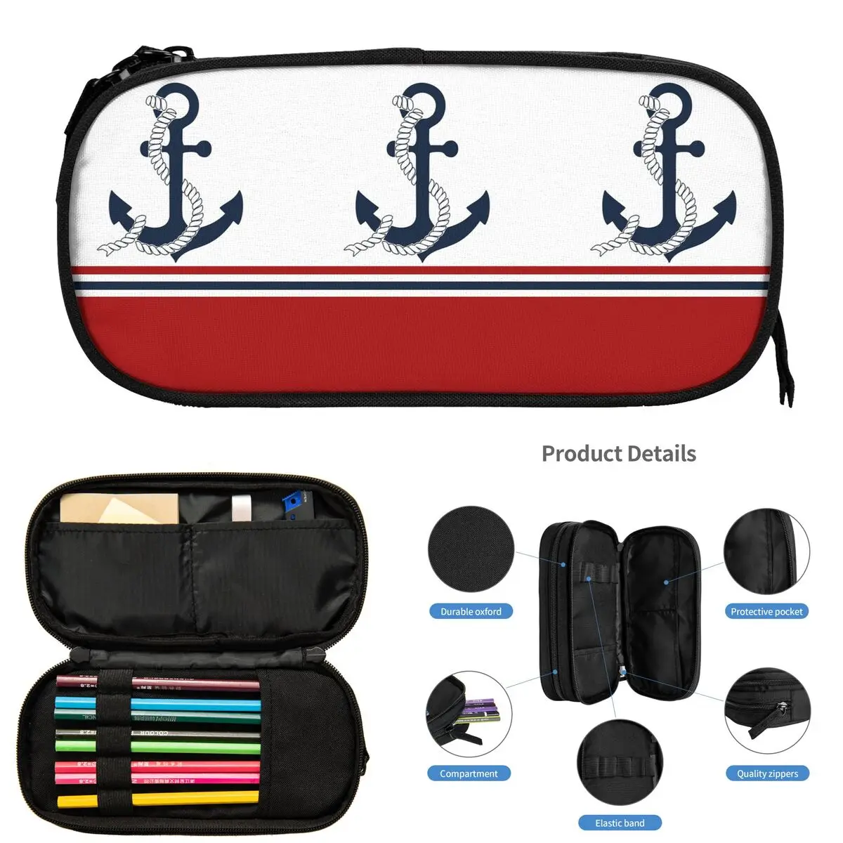 앵커 해상 선원 연필 케이스 학생용 학교 펜 박스 연필 가방 대용량 연필 파우치