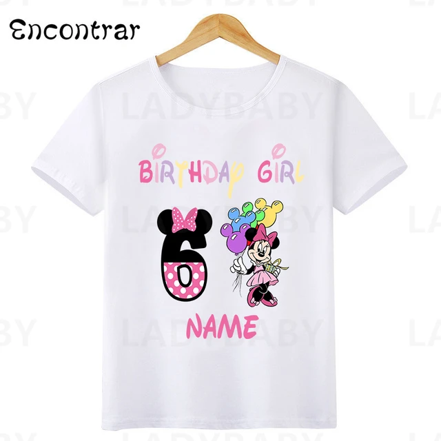 Disney-Camiseta con estampado de Minnie Mouse para niña, ropa niños de 1, 2, 3, 4, 5, 6, 7, 8, 9 años, camisetas de fiesta personalizadas