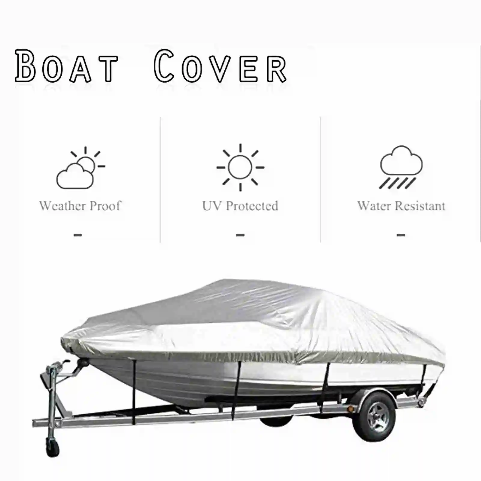 Boat Cover Yacht Outdoor Protection Waterproof Fabric Anti-smashing Tear Proof Silver Reflective 11-22FT