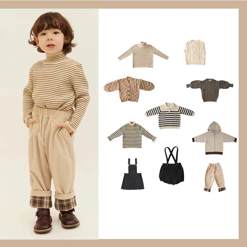 

Kids Sweater 23 Fall/winter PE Girls Knitted Sweater Kids Outerwear Knitted Jacket Boy Knitted Vest Girl Suspender Skirt