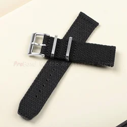 Premium Khaki Nylon Sailcloth Canvas Watch Strap - Universal Soft Sport Bracelet - 20mm (Black)