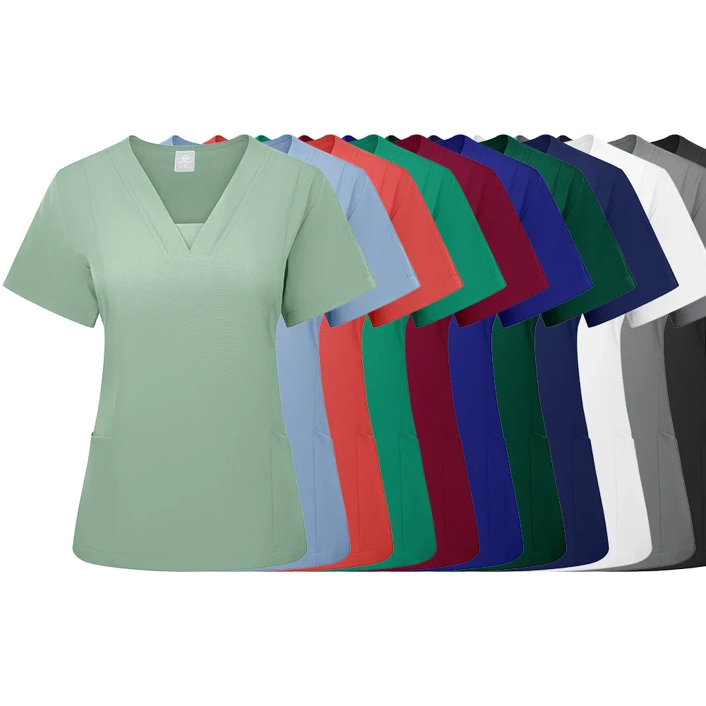 Pet Grooming Doctor Uniforms Non-sticky Hair Nurse Women V-neck Thin and Light Fabric Medical Clothes Summer Clinical Uniform nurse scrubs top nurse uniform dress nurse uniform suits