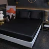 Ice Silk Bed Sheet for Summer Polyester Satin Fitted Bed Sheets with Elastic Band Solid Color Bed Cover 3