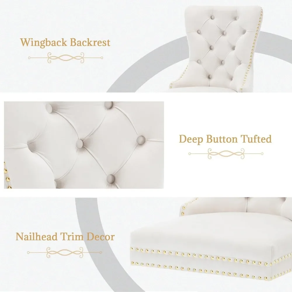 Dining Chairs Set of 2, Luxury Velvet Tufted Legs & Nailhead Trim, Back Lion Head Pull Ring & Rhomboid Pattern, Kitchen Chair 4