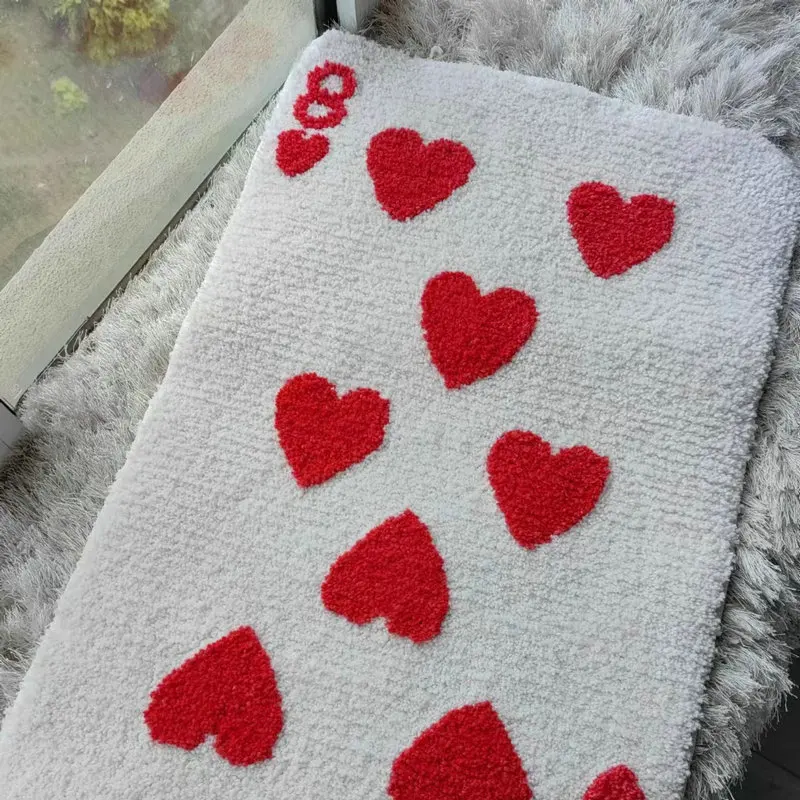 Red Love Heart 8 Carpet Soft Tufted Card Shape Rug Living Room Decor Non-slip Bathroom Floor Mat Bedroom Doormat Bedside Pad