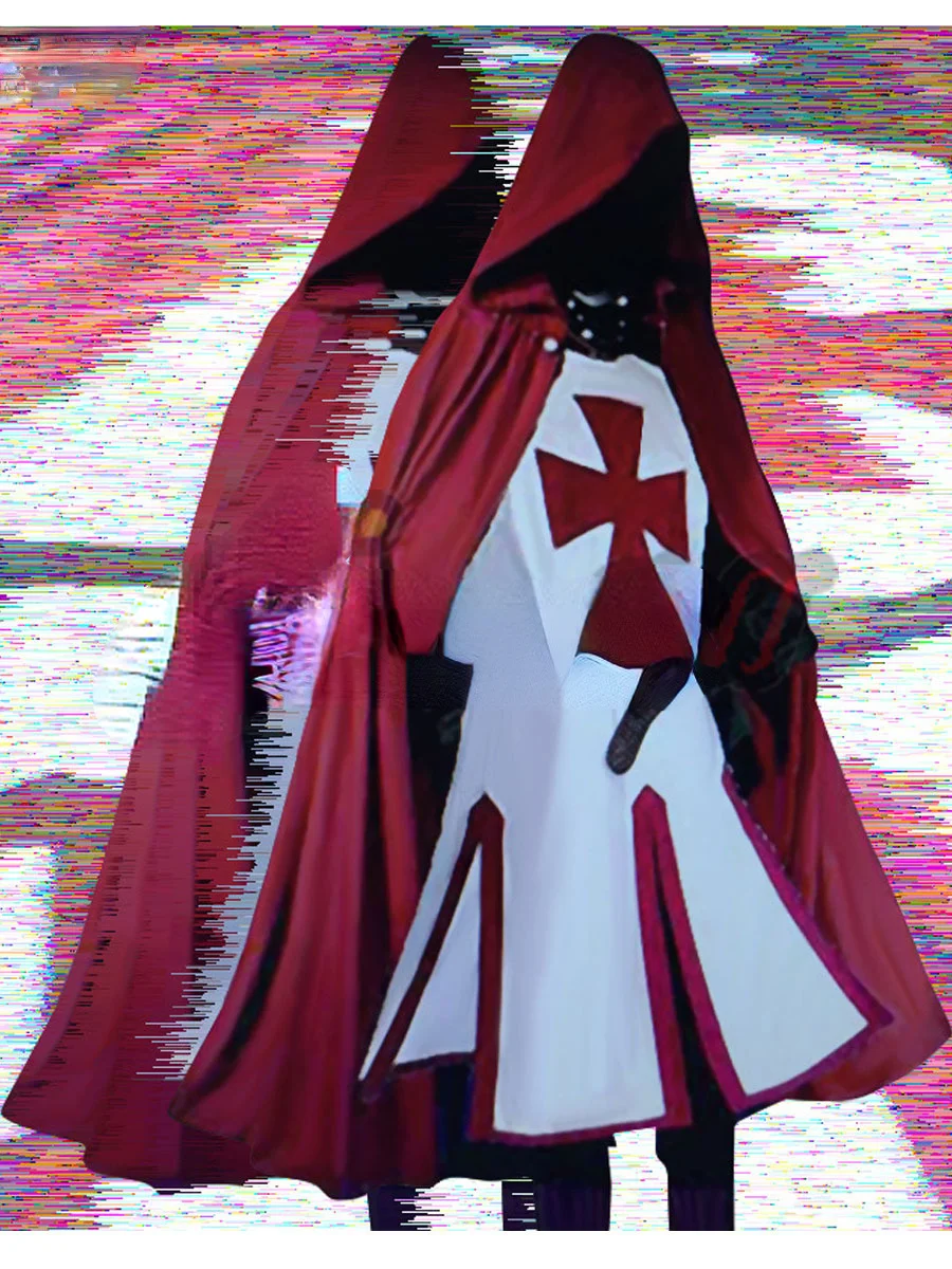 Plus Size Men Medieval Cosplay Robes Templar Knight Crusader Surcoat Long Sleeve Short Tops Reenactment Costume men festival costume set