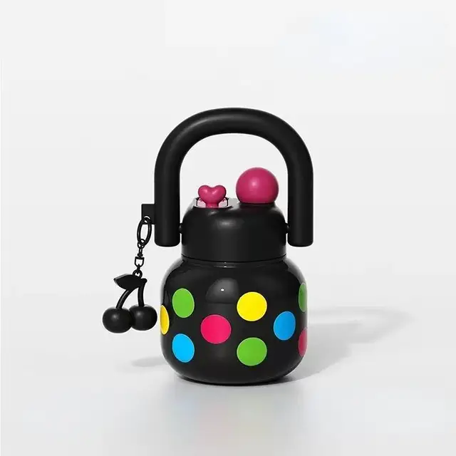 800ML Cute Water Bottle with Decoration, Dual Straws Design, Anti-Lipstick Stain, Detachable Travel Strap, Suitable for Girls 4