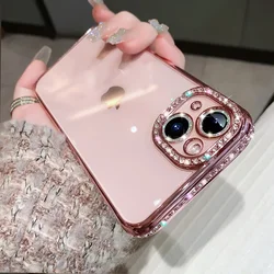 Elegant Rhinestone Jewelled Clear Case with Soft Silicon Cover - iPhone 15 (Rose Gold)