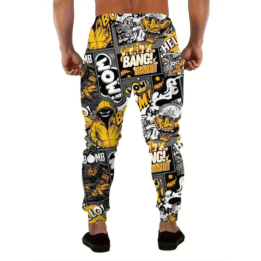 Winter New Thick Warm Pants 2024 New Fashion 3D Flame Print Sweatpants Men Large Size Loose Casual Pocket Drawstring Sweatpants 4