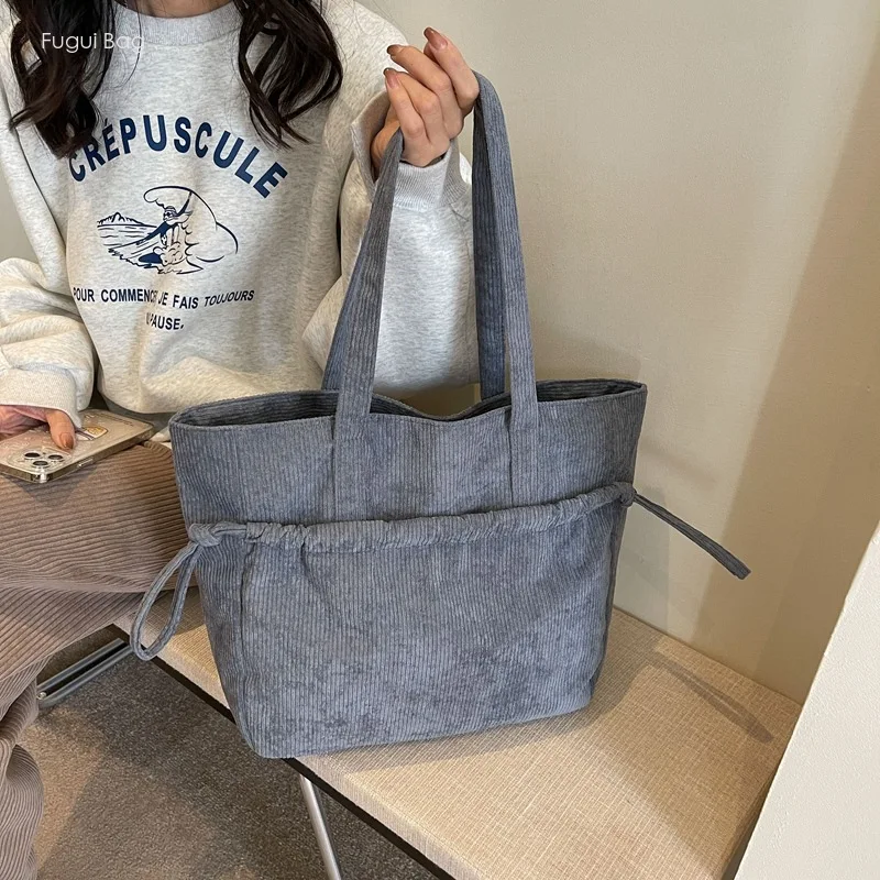 Women's Shoulder Bag Handheld Tote Bag Fashionable, Casual, and Minimalist Student New Corduroy Large Capacity
