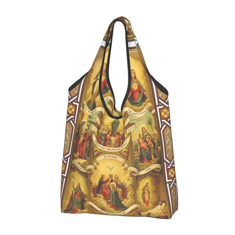 

Our Lady Of Guadalupe Shopping Bag Reusable Grocery Eco Bags Large Capacity Virgin Mary Recycling Bags Washable Handbag