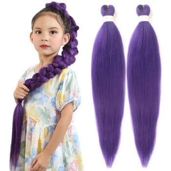 Long Purple Braiding Hair 2 Packs Synthetic Purple Hair Extensions for Braids Soft Yaki Braiding Hair Pre Stretched for Cosplay 1