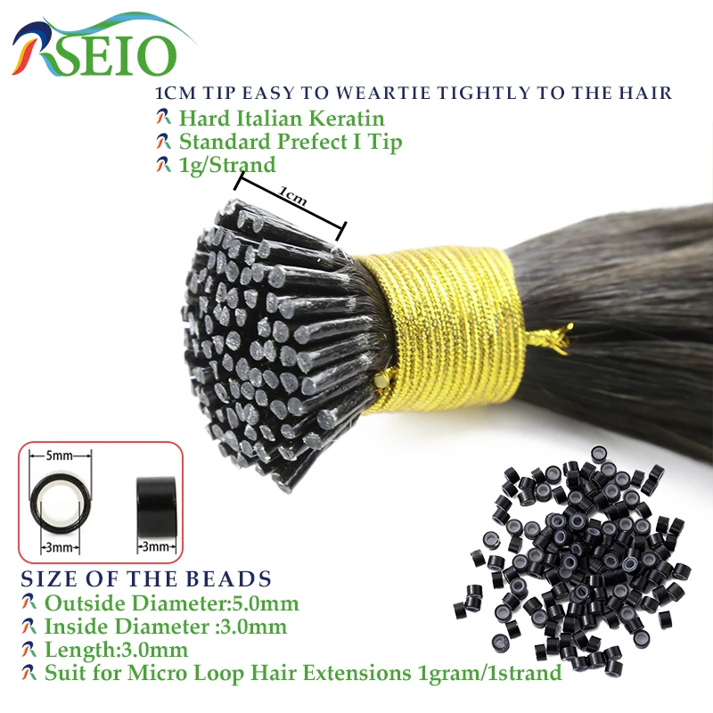 RESIO Straight I Tip Hair Extensions Natural Real Human Fusion Hair Extensions Keratin Capsule Thick End