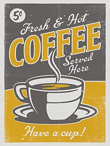 

Fresh and Hot Coffee Served Here Wall Poster Tin Sign Vintage BBQ Restaurant Dinner Room Cafe Shop Decor