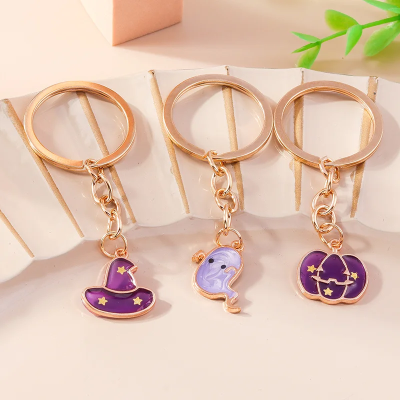 Aihua Mode Halloween Schlüsselanhänger Emaille Gruseliger Geisterhut Kürbis Schlüsselanhänger für Frauen Halloween Nacht Schmuck