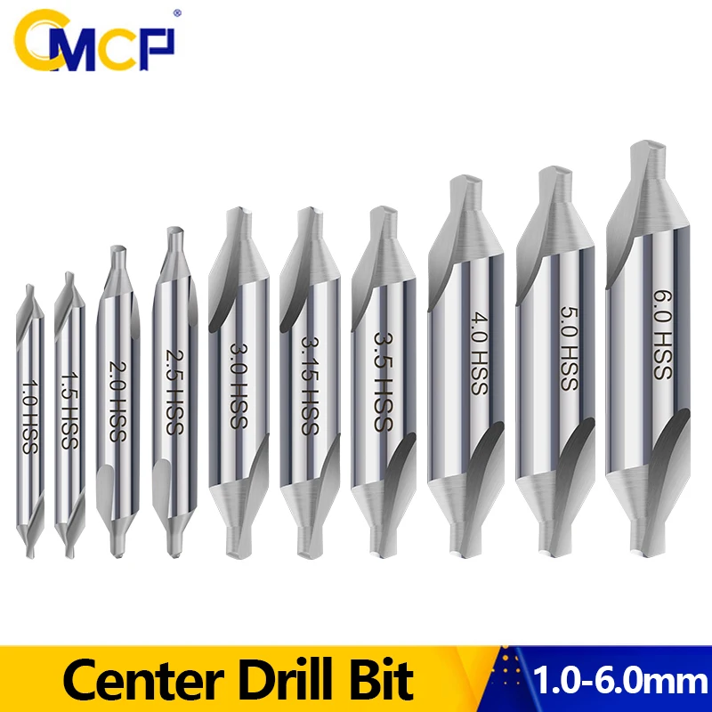 CMCP-brocas de taladro central HSS, taladro avellanador de 60 grados, 1mm, 1,5mm, 2mm, 2,5mm, 3mm, 3,5mm, 4mm, 5mm, herramientas eléctricas, broca de Metal