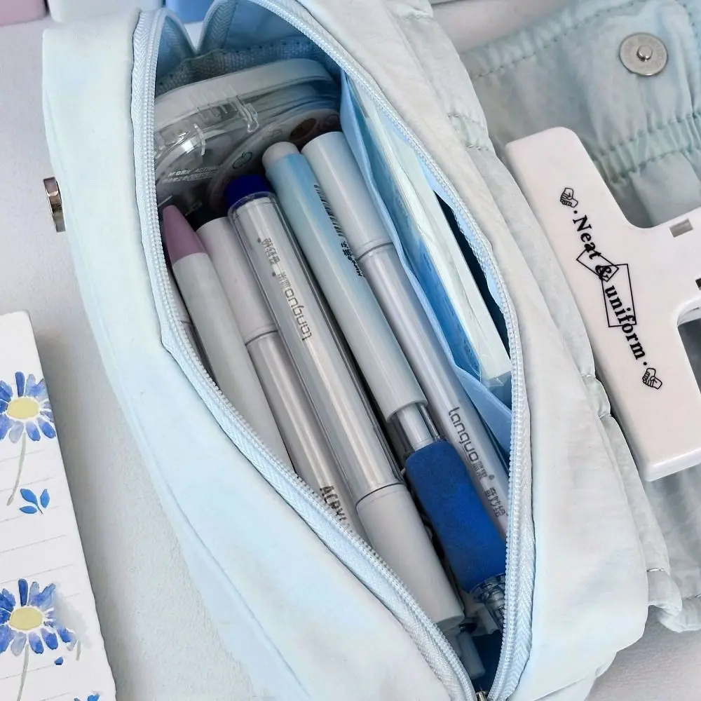 INS 리본 드로스트링 펜 가방 발레 스타일 대용량 단색 필통 다기능 정리함 문구류 보관 가방