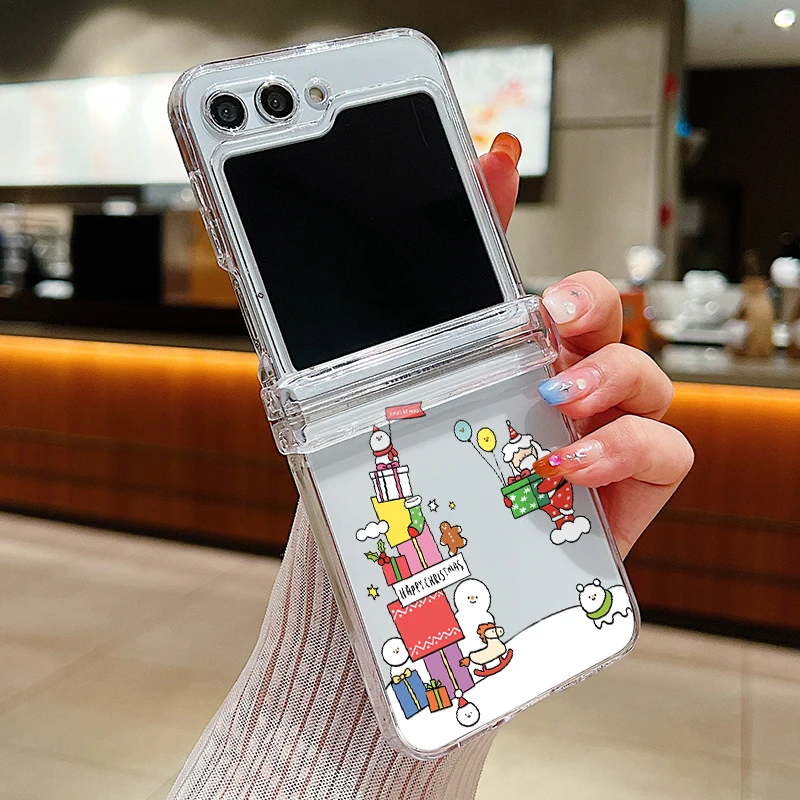 Festive Santa & Elk Design Clear Hard Folding Phone Case