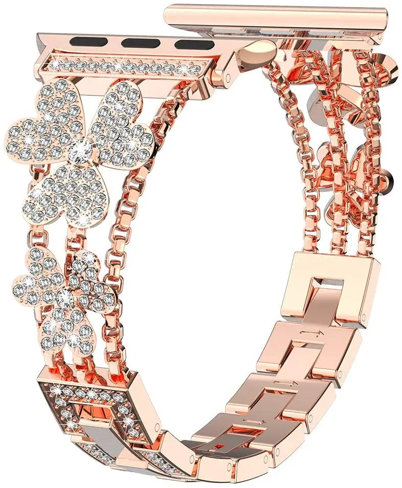 Rose flower metal strap for Apple watch 6 5 4 3 SE 44mm 40mm 38mm 42mm Diamond replacement band iWatch Ultra 8 7 41mm 45mm 49mm