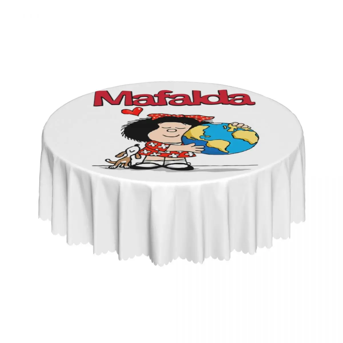 Mafalda World And Her Puppy Round Tablecloths 60 Inches Quino Comic Cartoon Table Cover for Kitchen Table Cloth 5