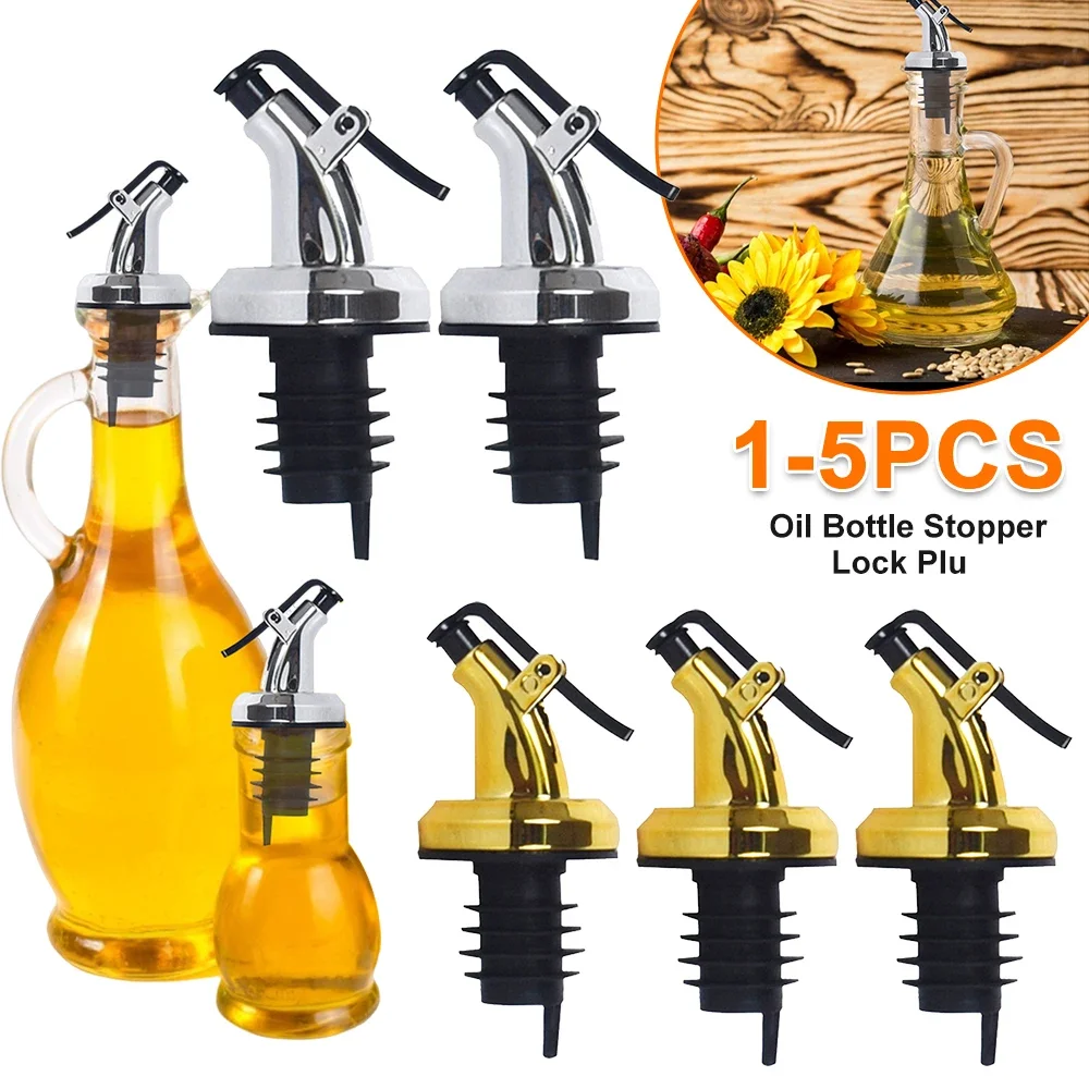 1-5PCS Oil Bottle Stopper Lock Plug Seal Leak-proof Nozzle Sprayer Oil Bottle Stopper Cap Liquor Dispenser Wine Pourer Gadgets