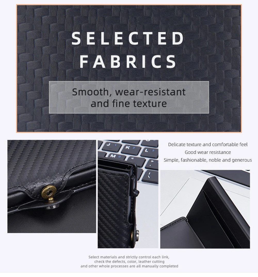 Baellerry Carbon Fiber RFID Card Holder for Men, Side Push Metal Case Anti-Skimming Wallet - Anti-Theft & Slim Ejection Design