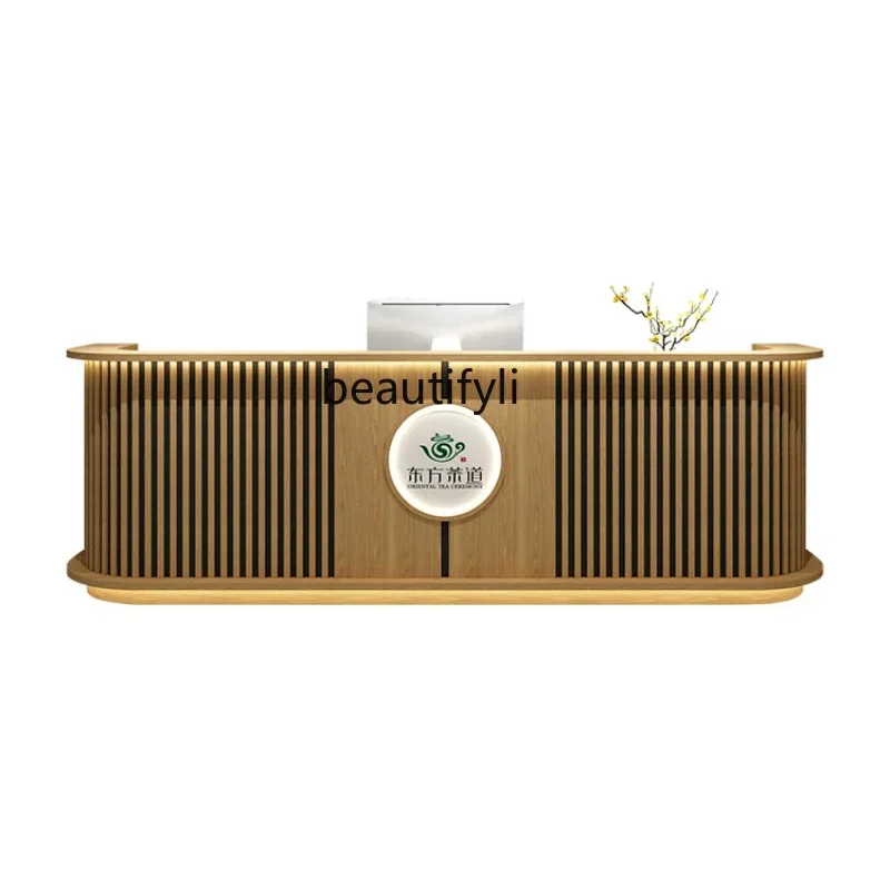 

Chinese Arc Cashier Solid Wood Tea Restaurant Bar Health Care Pedicure Hotel Reception Desk