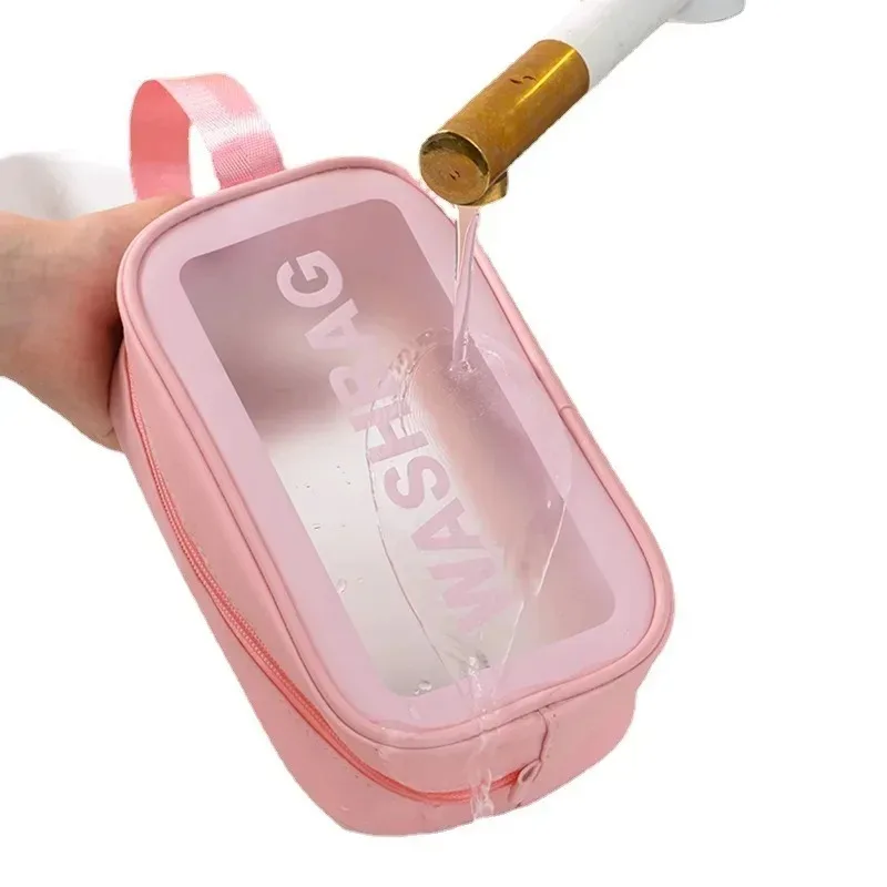 Travel Cosmetic Cases Transparent Bag Organizer All Waterproof Pink Makeup with Compartments Complete Travel Toiletry Kit
