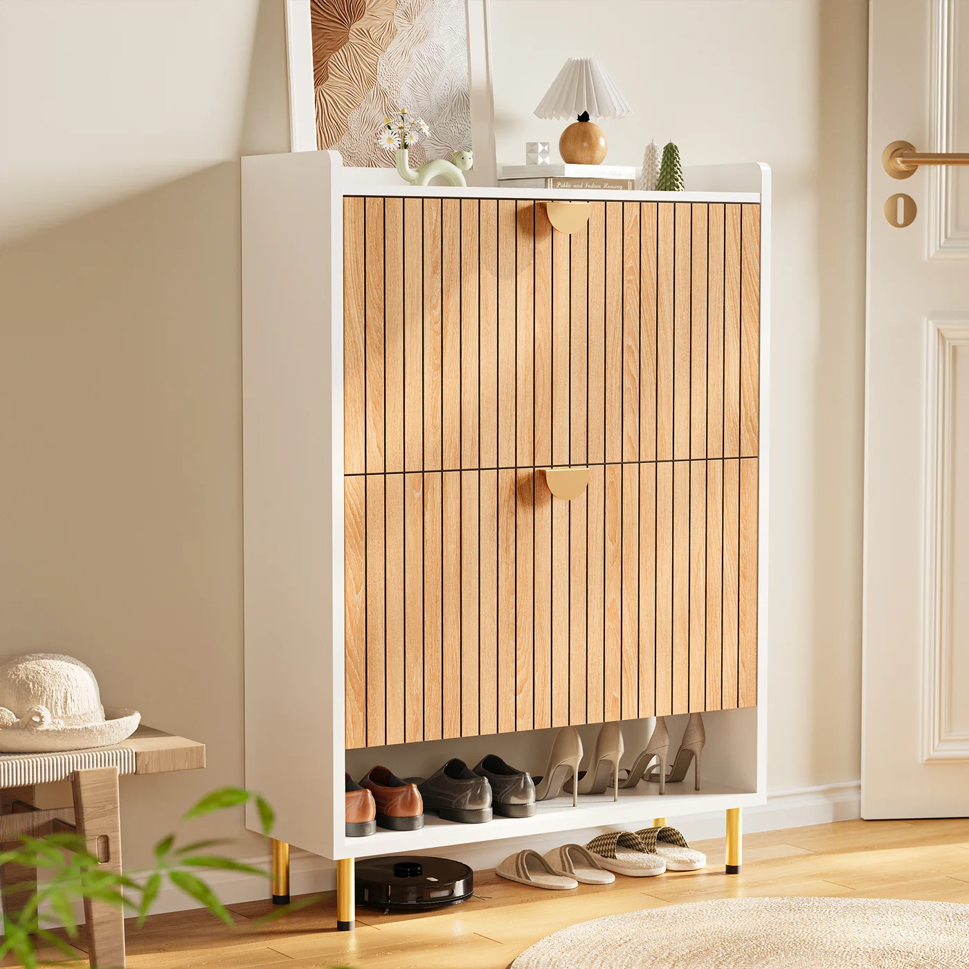 Slim Shoe Storage Entryway Maiproo With Flip Drawers - White Entryway ...