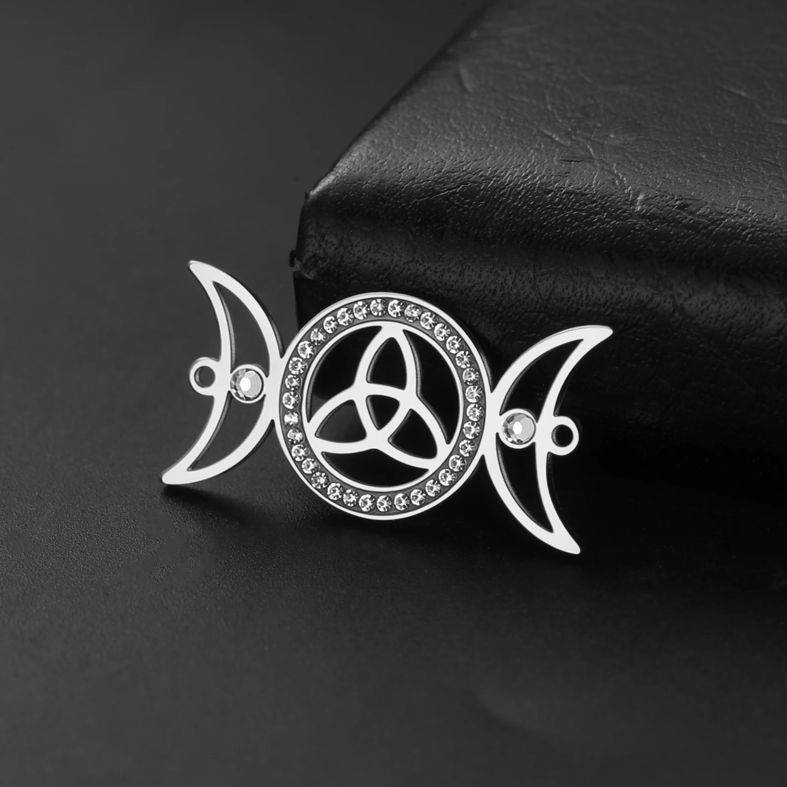 Edelstahl Triple Moon Triquetra Connector Anhänger Charm Schmuck mit kubischem Zirkon für DIY Wicca Pagan Armbänder – Detail 5