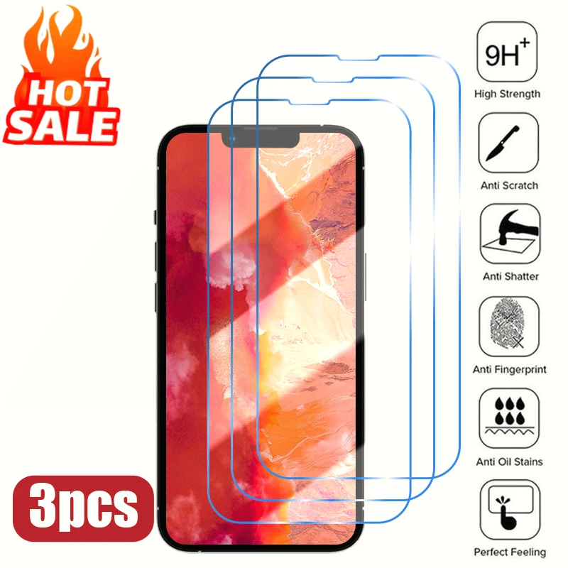 

3PCS Tempered Glass for iPhone 13 12 14 11 Pro Max Mini Screen Protector for iPhone 14 Pro 7 8 6S Plus SE 2022 X XR Xs Max Glass