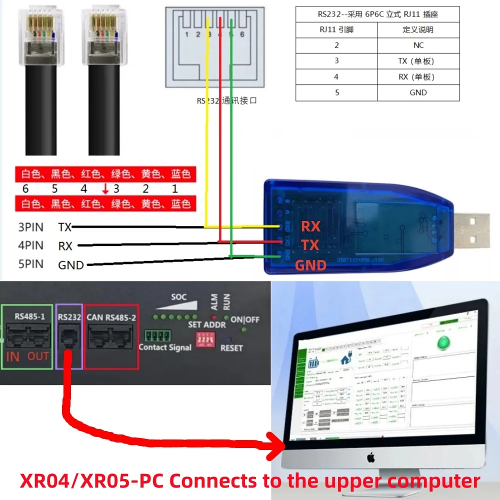 JK-BMS Seplos BMS RJ45 RS485 XR-6022D/6032D RS232 USB Adapter Connect BMS And